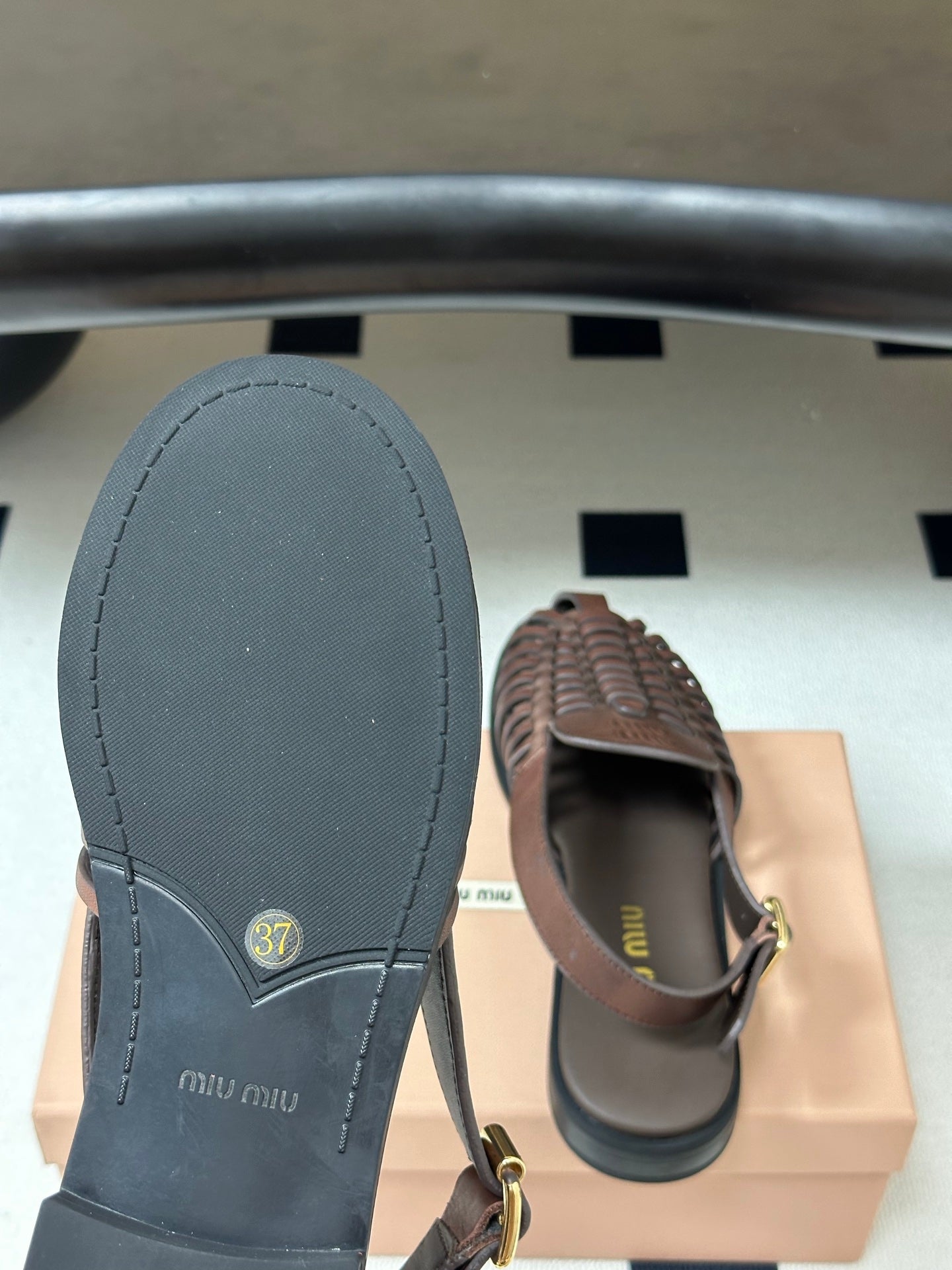 MIUMIU 26S SLINGBACK FISHERMAN SANDALS IN DARK BROWN CALFSKIN