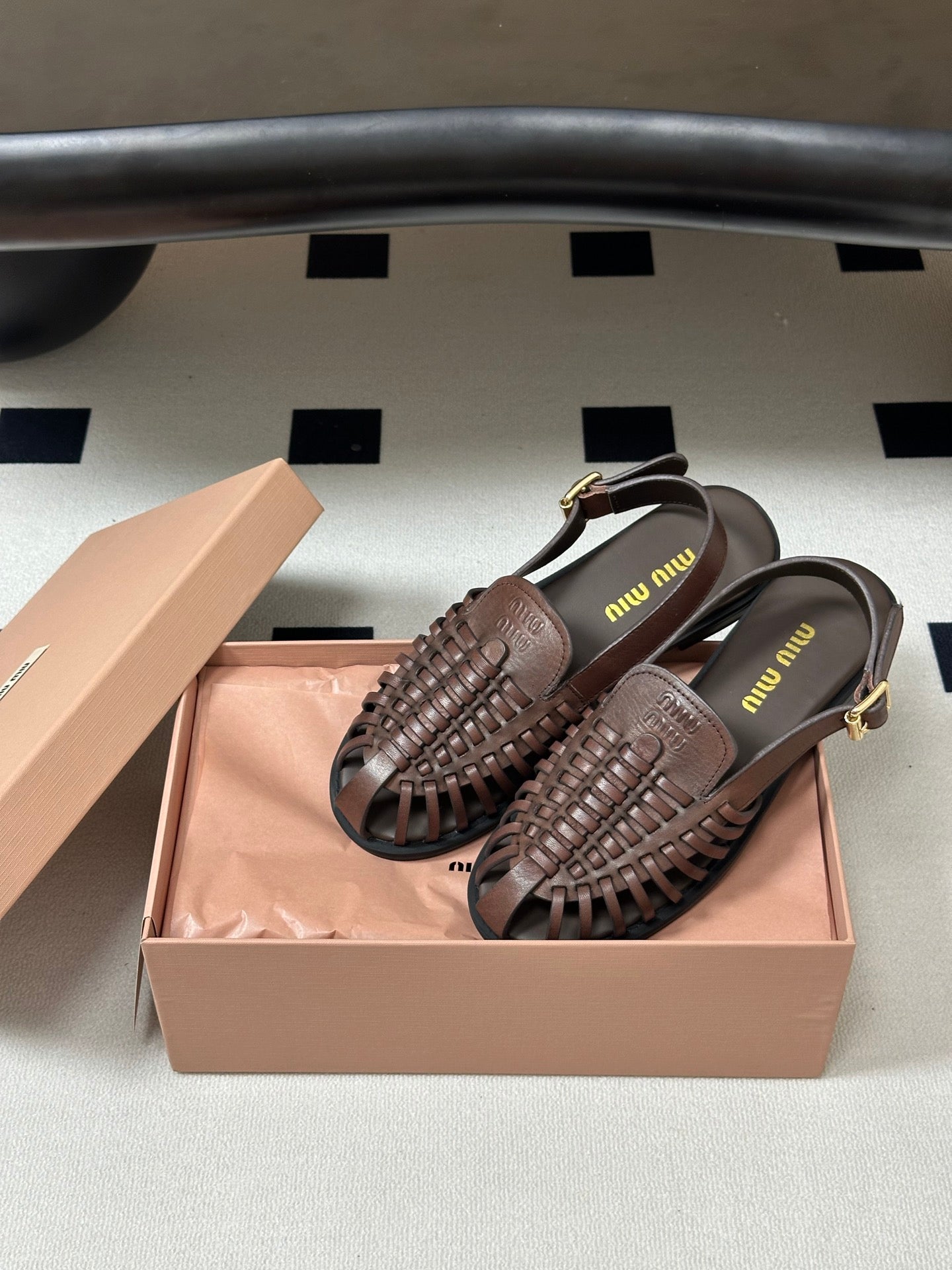 MIUMIU 26S SLINGBACK FISHERMAN SANDALS IN DARK BROWN CALFSKIN