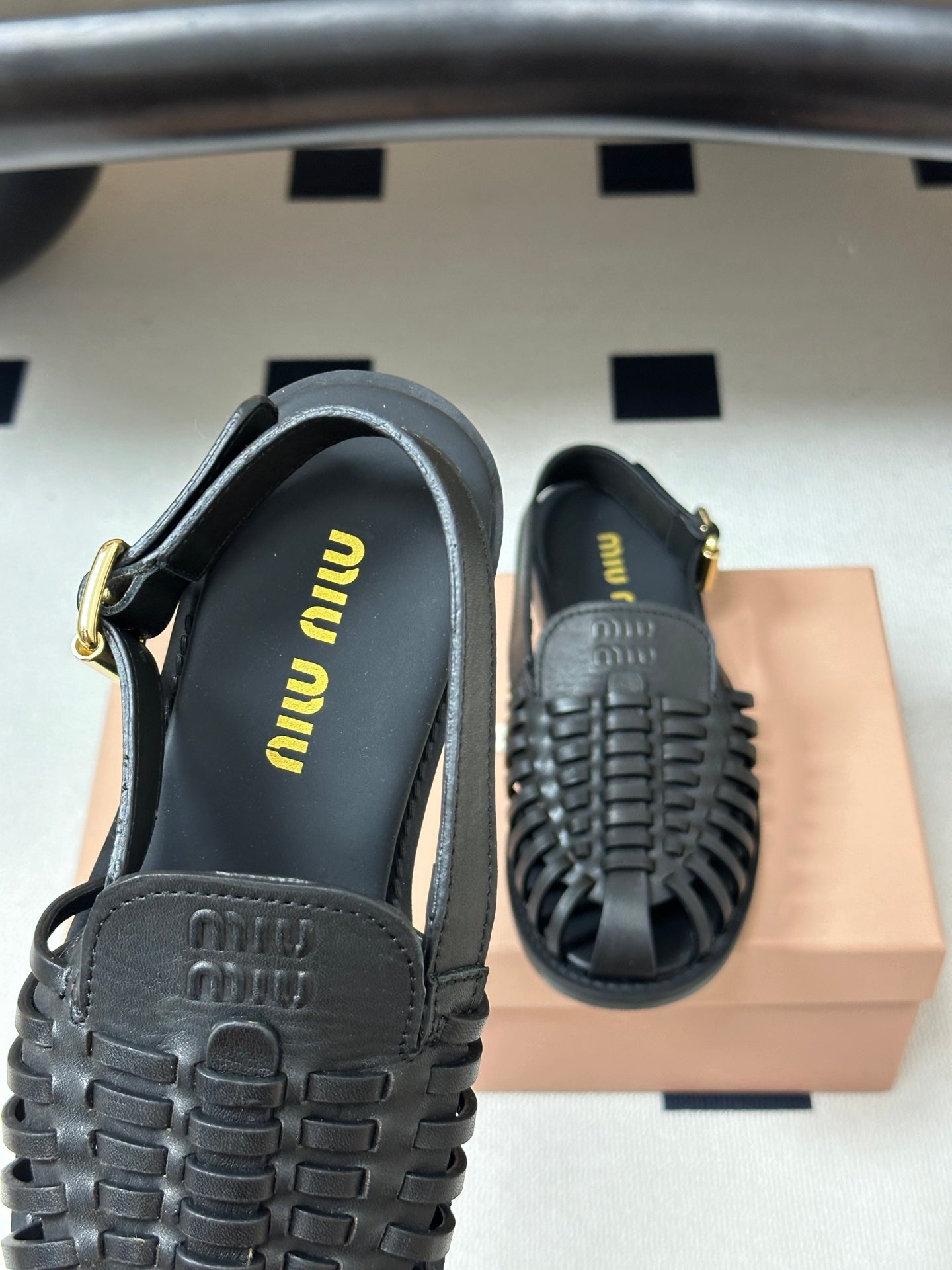 MIUMIU 26S SLINGBACK FISHERMAN SANDALS IN BLACK CALFSKIN