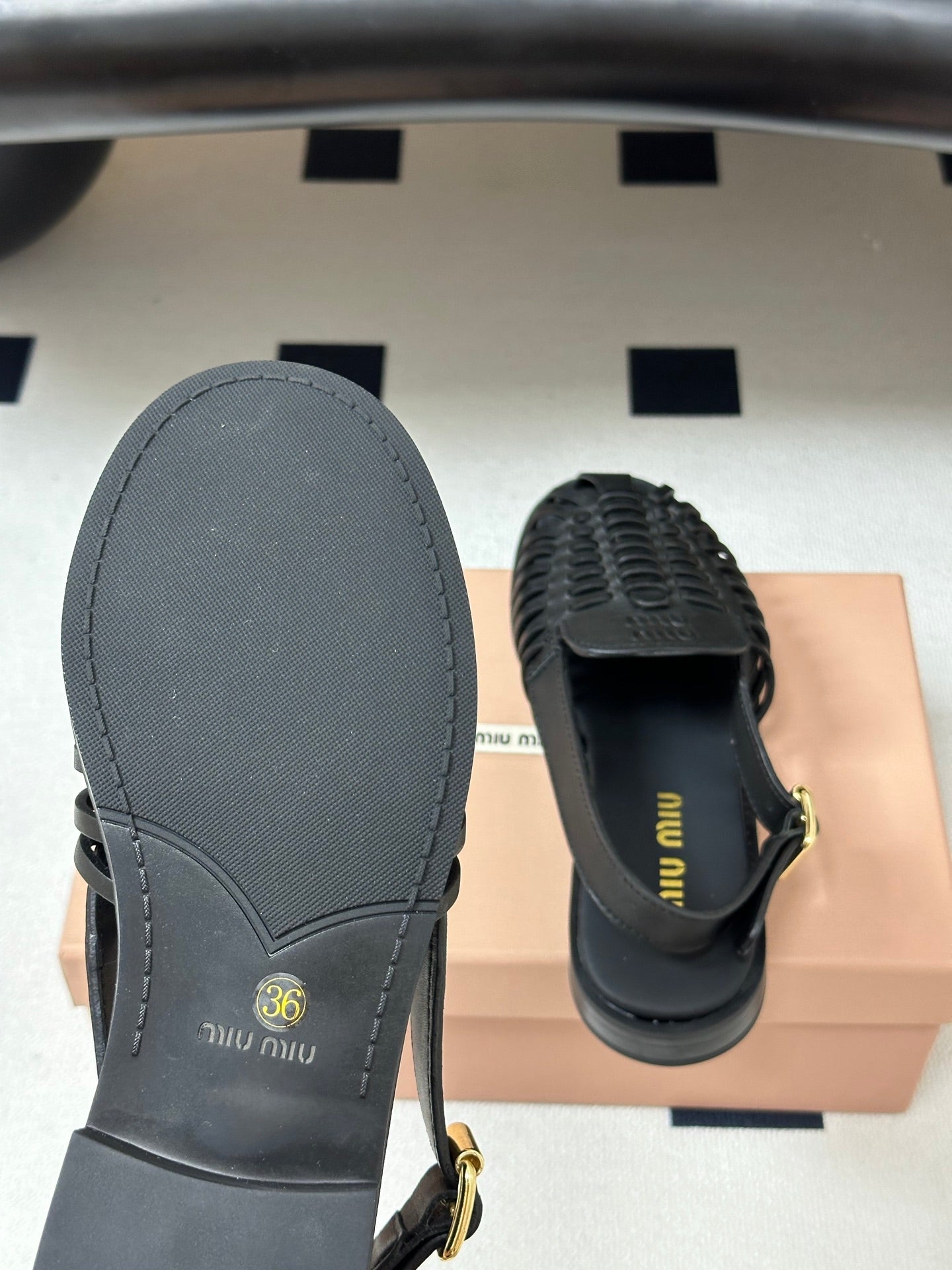 MIUMIU 26S SLINGBACK FISHERMAN SANDALS IN BLACK CALFSKIN