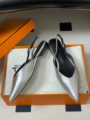 HM 26S NICOLE SLINGBACK IN SILVER CALFSKIN SILVER HARDWARE
