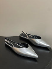 HM 26S NICOLE SLINGBACK IN SILVER CALFSKIN SILVER HARDWARE
