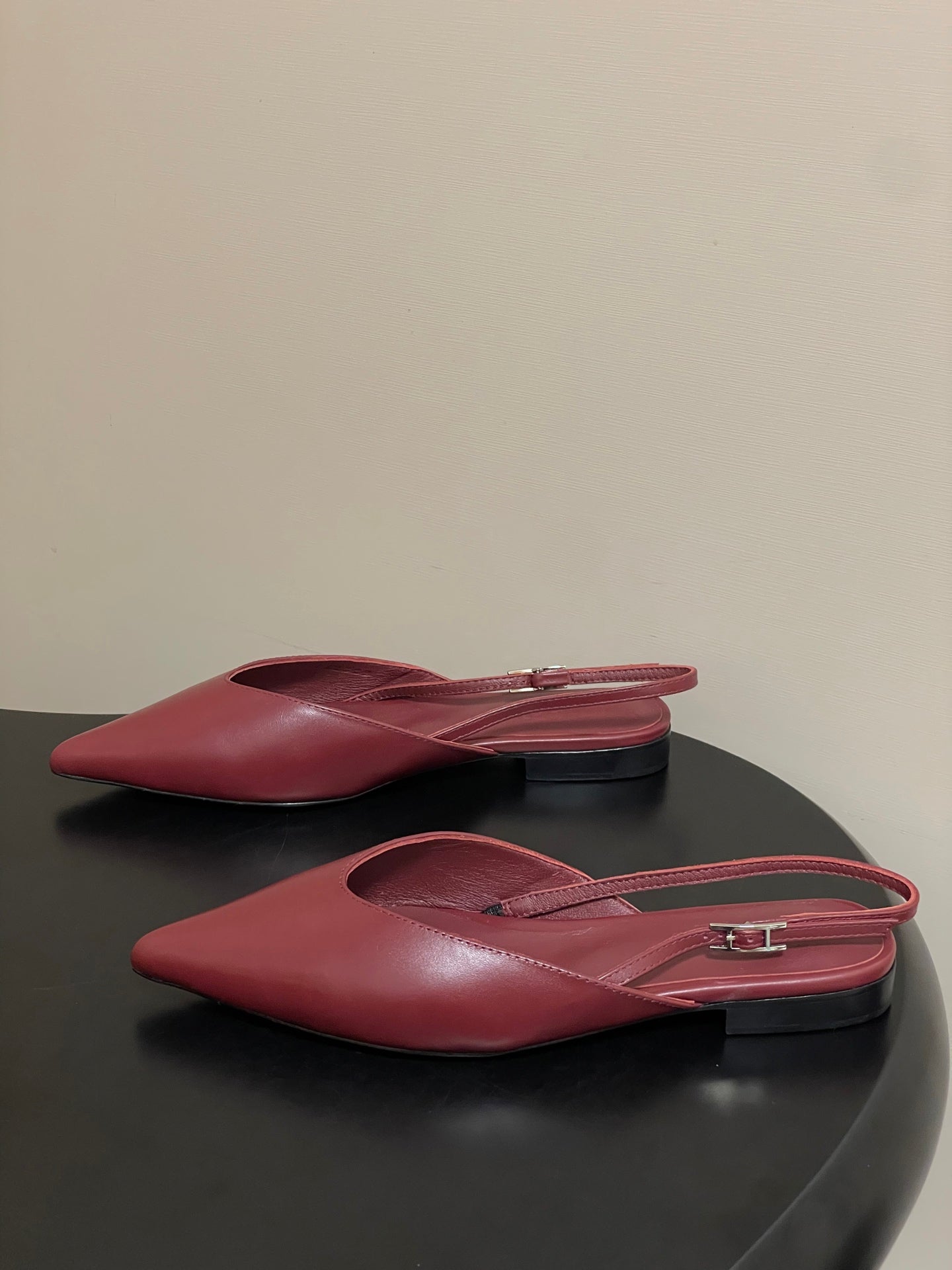 HM 26S NICOLE SLINGBACK IN BURGUNDY RED CALFSKIN SILVER HARDWARE