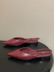 HM 26S NICOLE SLINGBACK IN BURGUNDY RED CALFSKIN SILVER HARDWARE