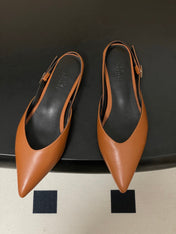 HM 26S NICOLE SLINGBACK IN CARAMEL BROWN CALFSKIN SILVER HARDWARE