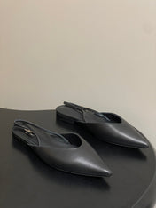 HM 26S NICOLE SLINGBACK IN BLACK CALFSKIN SILVER HARDWARE