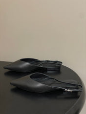 HM 26S NICOLE SLINGBACK IN BLACK CALFSKIN SILVER HARDWARE