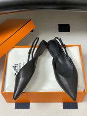 HM 26S NICOLE SLINGBACK IN BLACK CALFSKIN SILVER HARDWARE