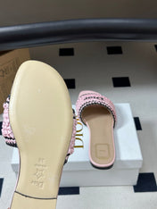 DIOR 26S FLAT SLIDE SANDALS IN PINK RAFFIA