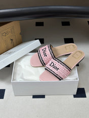 DIOR 26S FLAT SLIDE SANDALS IN PINK RAFFIA