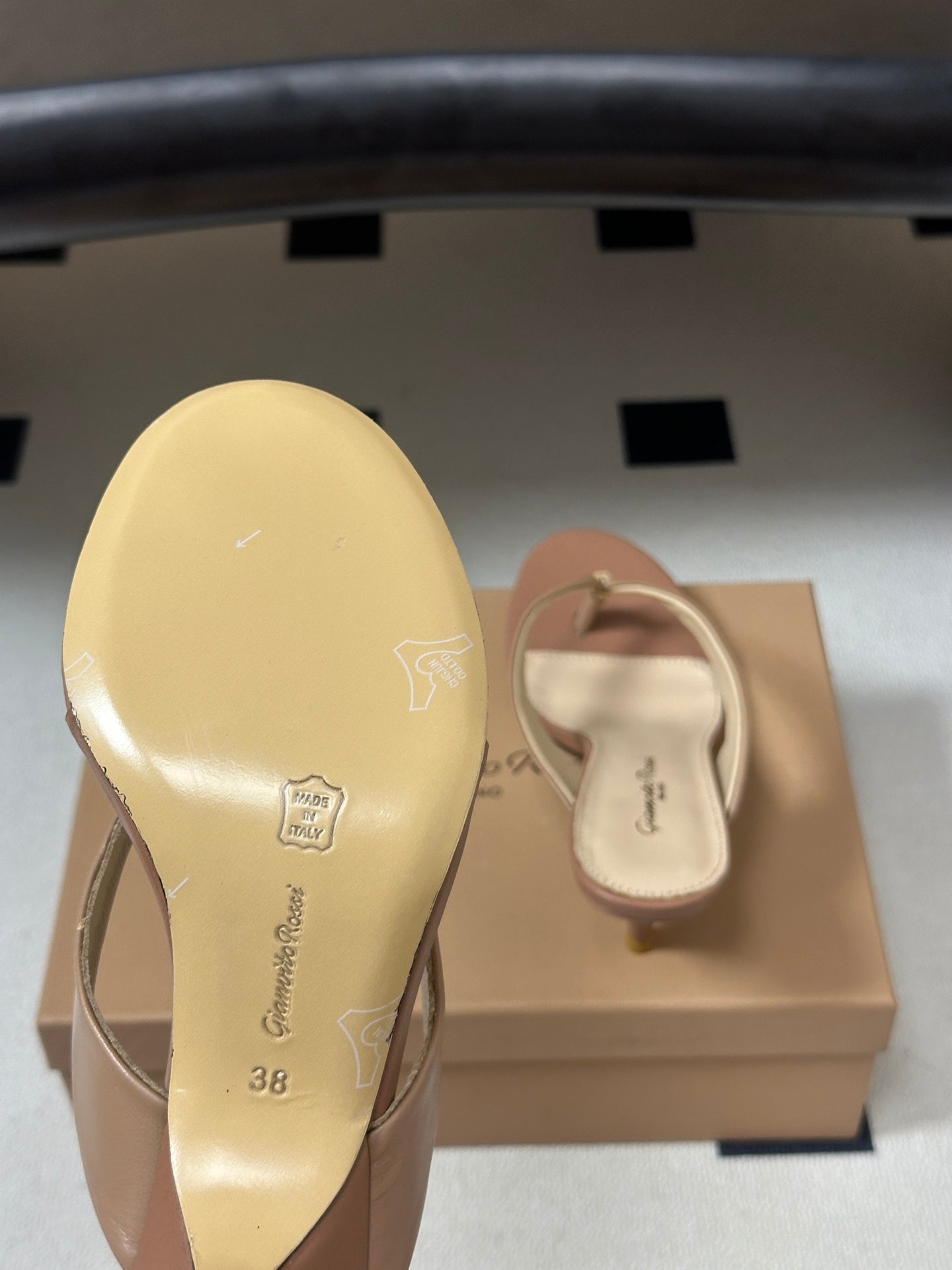 GIANVITO ROSSI 26S THONG HEEL SANDALS 70 MM IN NUDE CALFSKIN