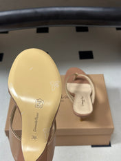 GIANVITO ROSSI 26S THONG HEEL SANDALS 70 MM IN NUDE CALFSKIN