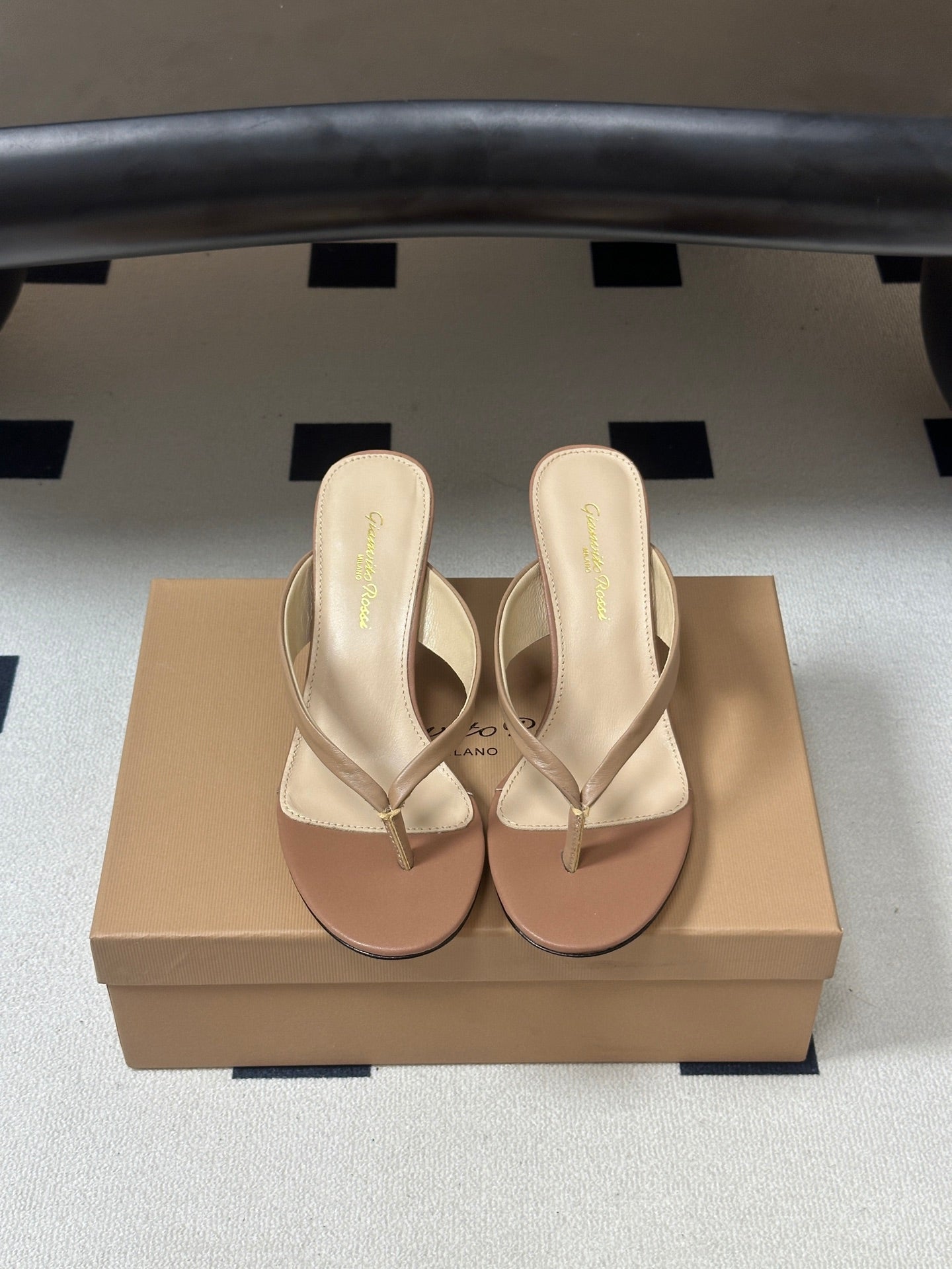 GIANVITO ROSSI 26S THONG HEEL SANDALS 70 MM IN NUDE CALFSKIN