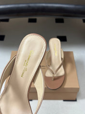 GIANVITO ROSSI 26S THONG HEEL SANDALS 70 MM IN NUDE CALFSKIN