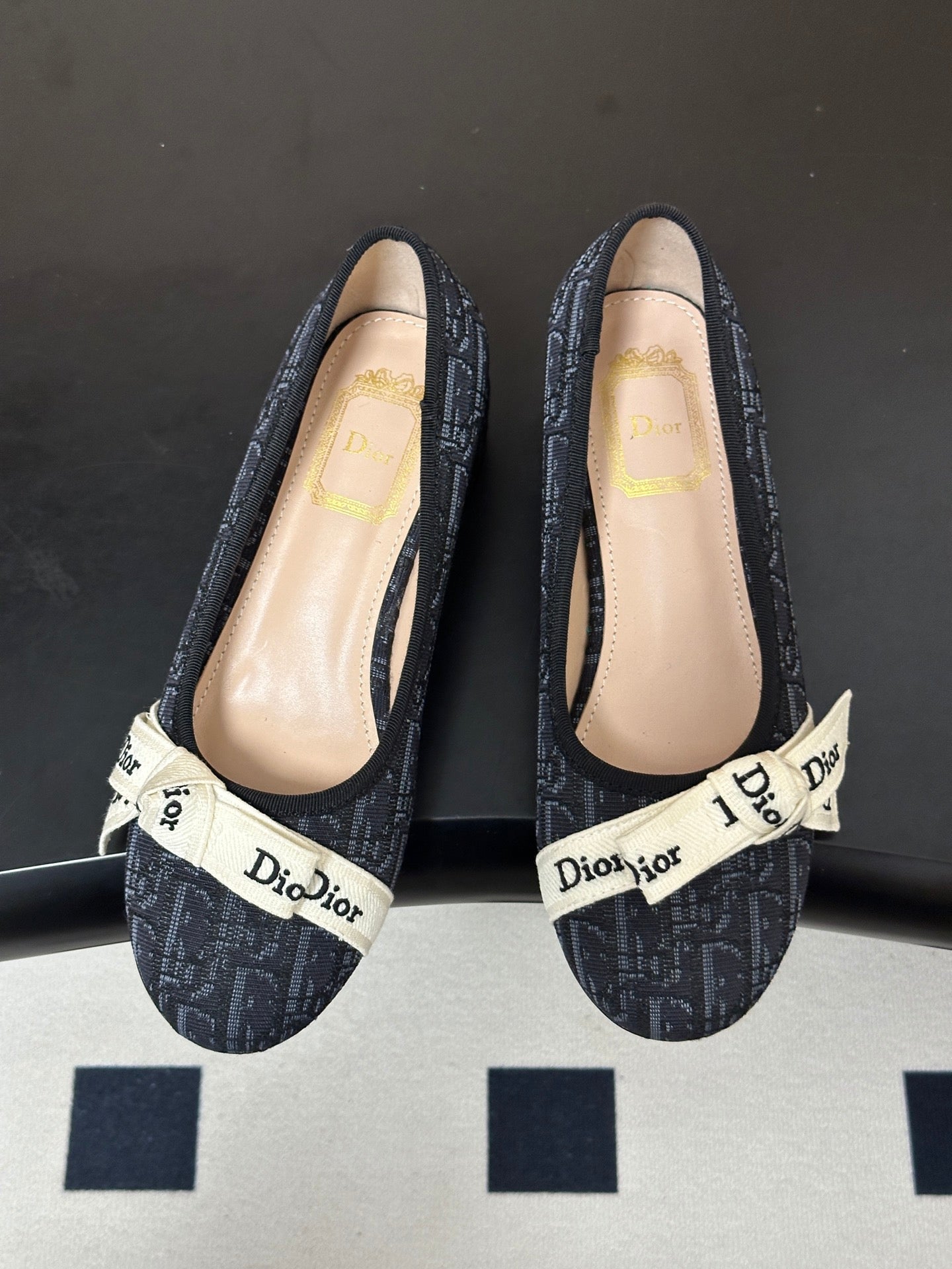 DIOR 26S J'ADIOR OBLIQUE BOW PUMPS 35MM IN BLACK DIOR OBLIQUE EMBROIDERED CANVAS