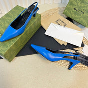 GG Women's G pointed silver-letter Logo slingbacks Azure Blue