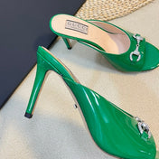 GG  Women's Horsebit mid-heel slide sandal in glossy Jade Green