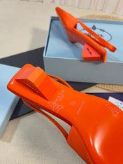 PRA SQUARE TOE SLINGBACK PUMPS BRIGHT ORANGE SATIN
