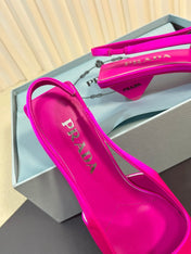 PRA SQUARE TOE SLINGBACK PUMPS BRIGHT PINK SATIN
