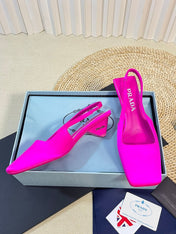 PRA SQUARE TOE SLINGBACK PUMPS BRIGHT PINK SATIN