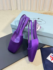 PRA SQUARE TOE SLINGBACK PUMPS VIOLET SATIN