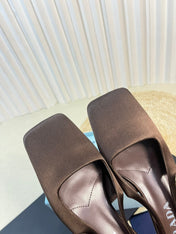 PRA SQUARE TOE SLINGBACK PUMPS CHOCOLATE SATIN