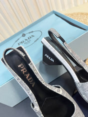 PRA SQUARE TOE SLINGBACK PUMPS PALE SNAKESKIN MOTIF SATIN