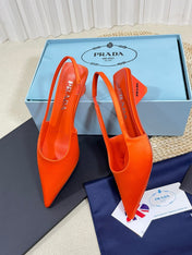 PRA POINTED TOE SLINGBACK PUMPS BRIGHT ORANGE SATIN