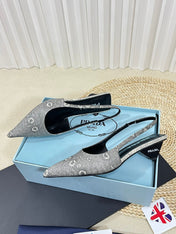 PRA POINTED TOE SLINGBACK PUMPS SNAKESKIN MOTIF SATIN