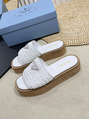 PRA WEDGE FLATFORM SLIDES WHITE RAFFIA