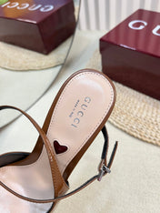 HIGH SLINGBACK PUMP 10 CM IN BRONZE BROWN GLOSSY CALFSKIN