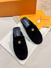 LV CAPRI OPEN BACK LOAFERS IN BLACK SUEDE