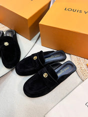 LV CAPRI OPEN BACK LOAFERS IN BLACK SUEDE