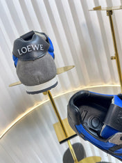 LOEWE 26S RUNNER 2.0 SNEAKERS IN GREY SUEDE AND DARK BLUE FABRIC