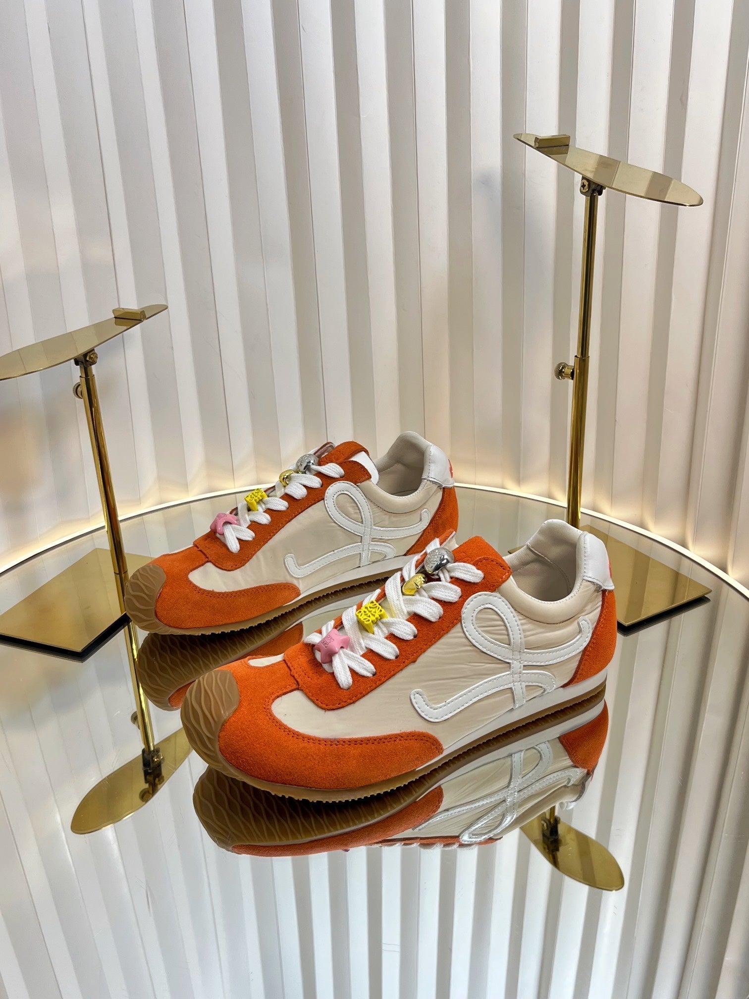 LOEWE 26S RUNNER 2.0 SNEAKERS IN ORANGE SUEDE AND BEIGE FABRIC