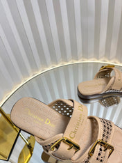 D-AVENUE SLIDES 25S IN BEIGE CALFSKIN MICRO CANNAGE MOTIF