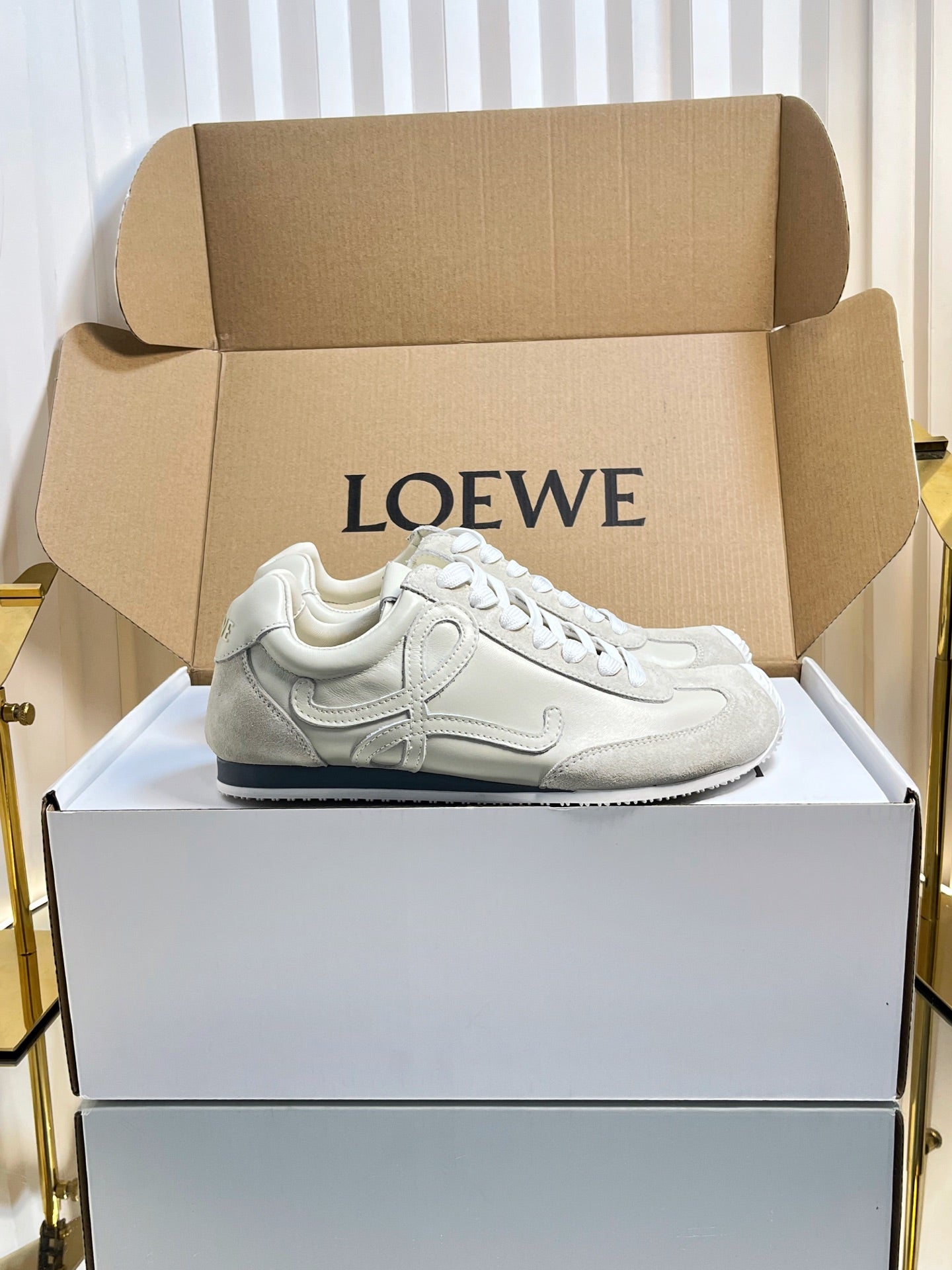 LOEWE 26S RUNNER 2.0 SNEAKERS IN OFF-WHITE CALFSKIN AND SUEDE