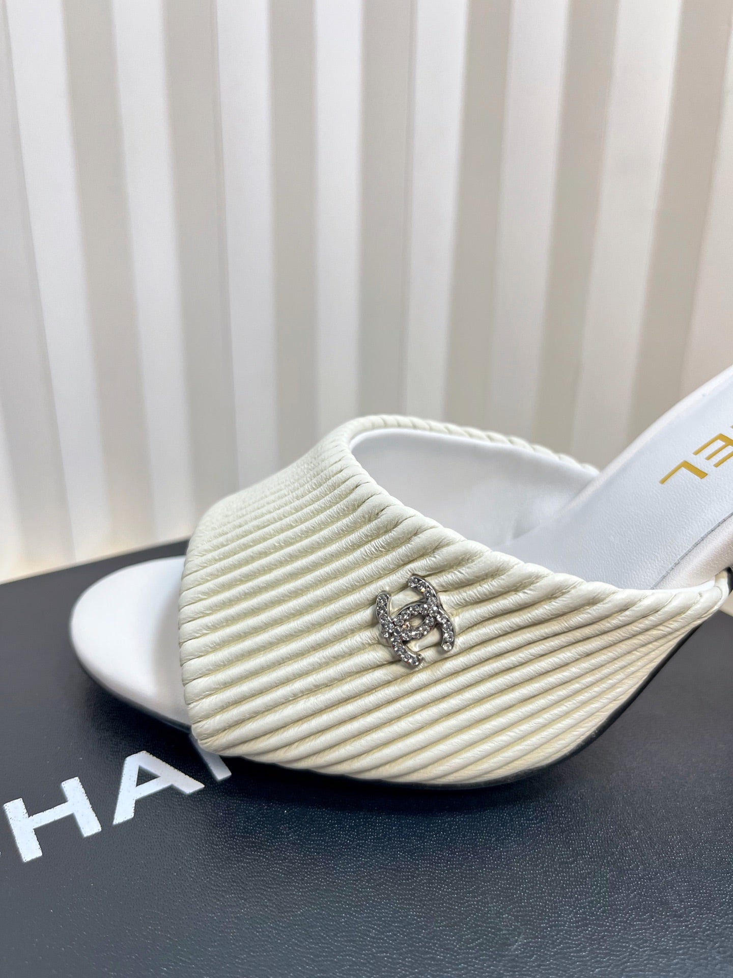 CHANEL 26S EMBELLISHED HEELED SANDALS 80 MM IN WHITE LAMBSKIN