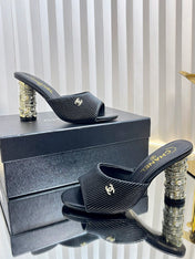CHANEL 26S EMBELLISHED HEELED SANDALS 80 MM IN BLACK LAMBSKIN