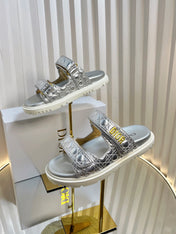 DIORACT SLIDES 25MM IN SILVER PATENT CALFSKIN