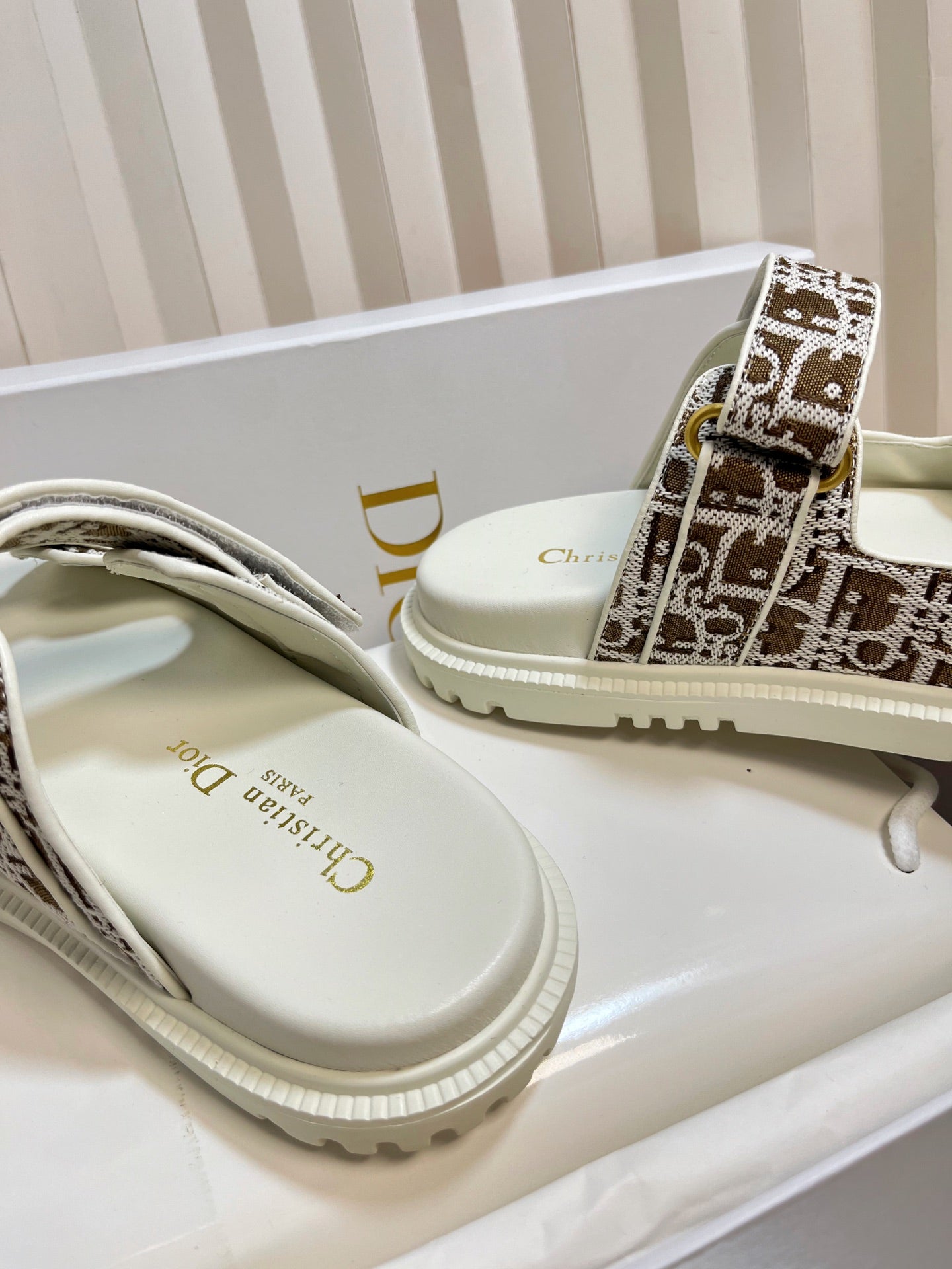 DIORACT SLIDES 25MM IN BROWN TWEED