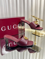 GUCCI 26S HIGH-HEELED SANDALS 45 MM IN DARK RED CALFSKIN