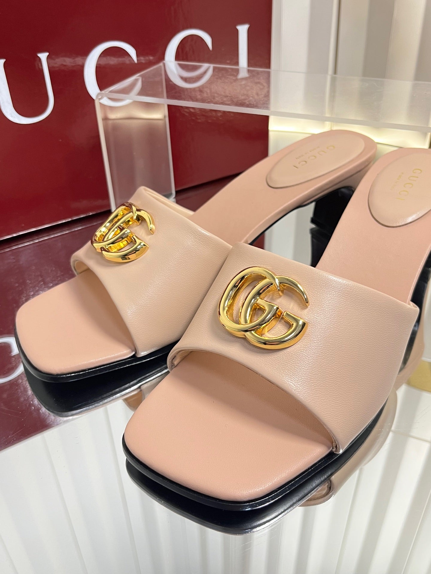 GUCCI 26S HIGH-HEELED SANDALS 45 MM IN NUDE PINK CALFSKIN