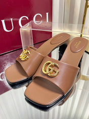 GUCCI 26S HIGH-HEELED SANDALS 45 MM IN BROWN CALFSKIN