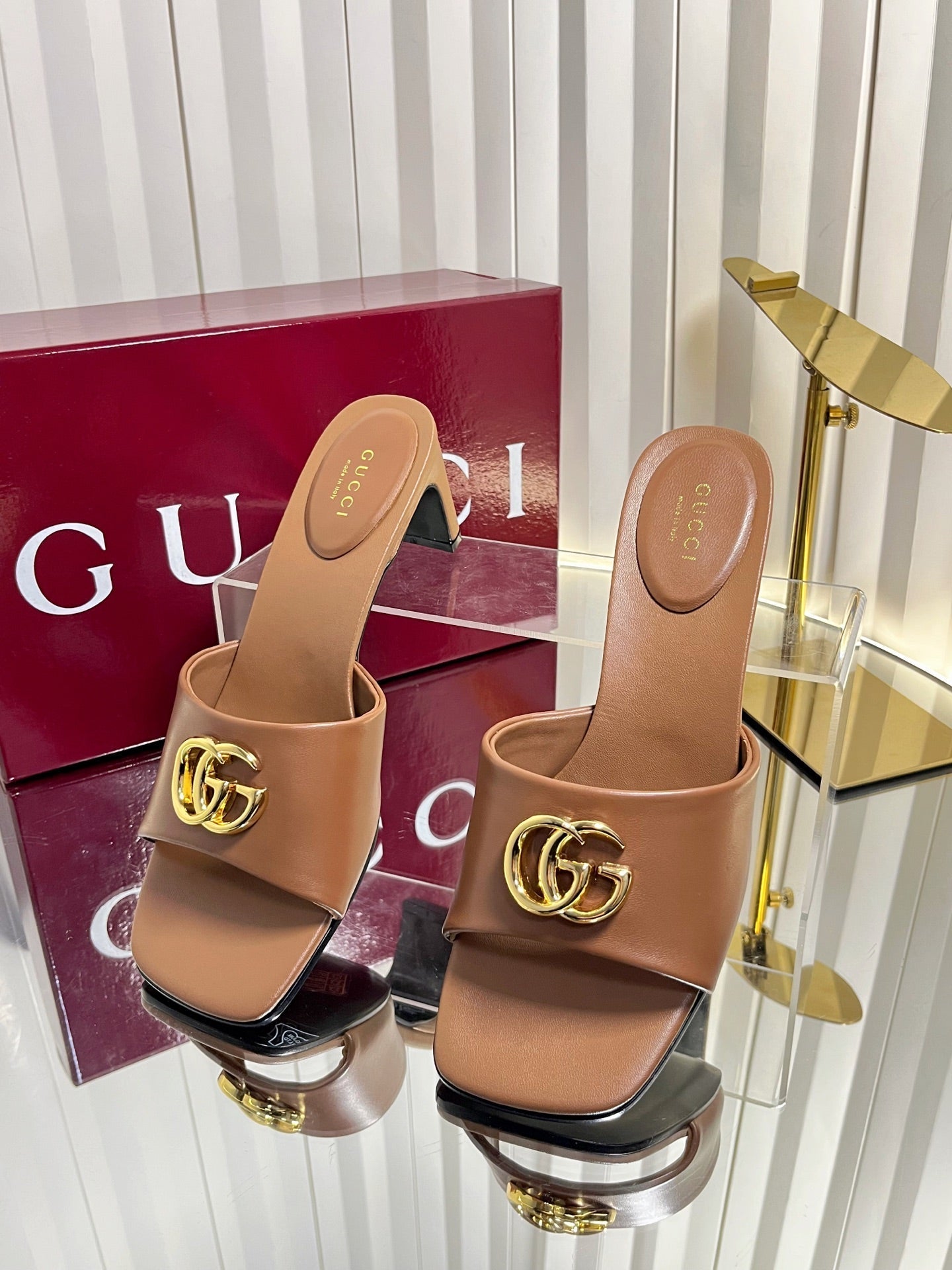 GUCCI 26S HIGH-HEELED SANDALS 45 MM IN BROWN CALFSKIN