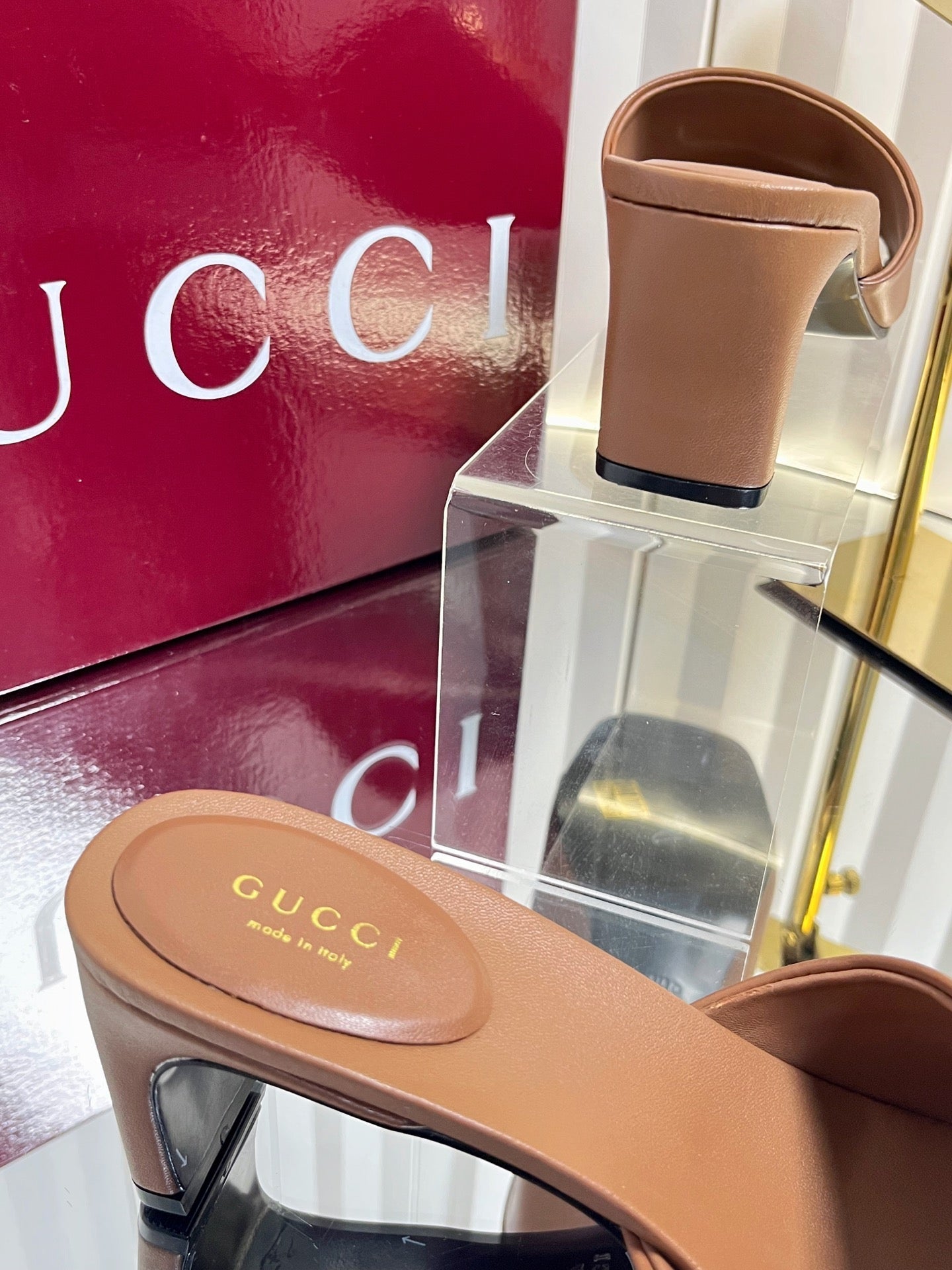 GUCCI 26S HIGH-HEELED SANDALS 45 MM IN BROWN CALFSKIN