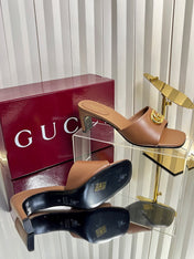 GUCCI 26S HIGH-HEELED SANDALS 45 MM IN BROWN CALFSKIN