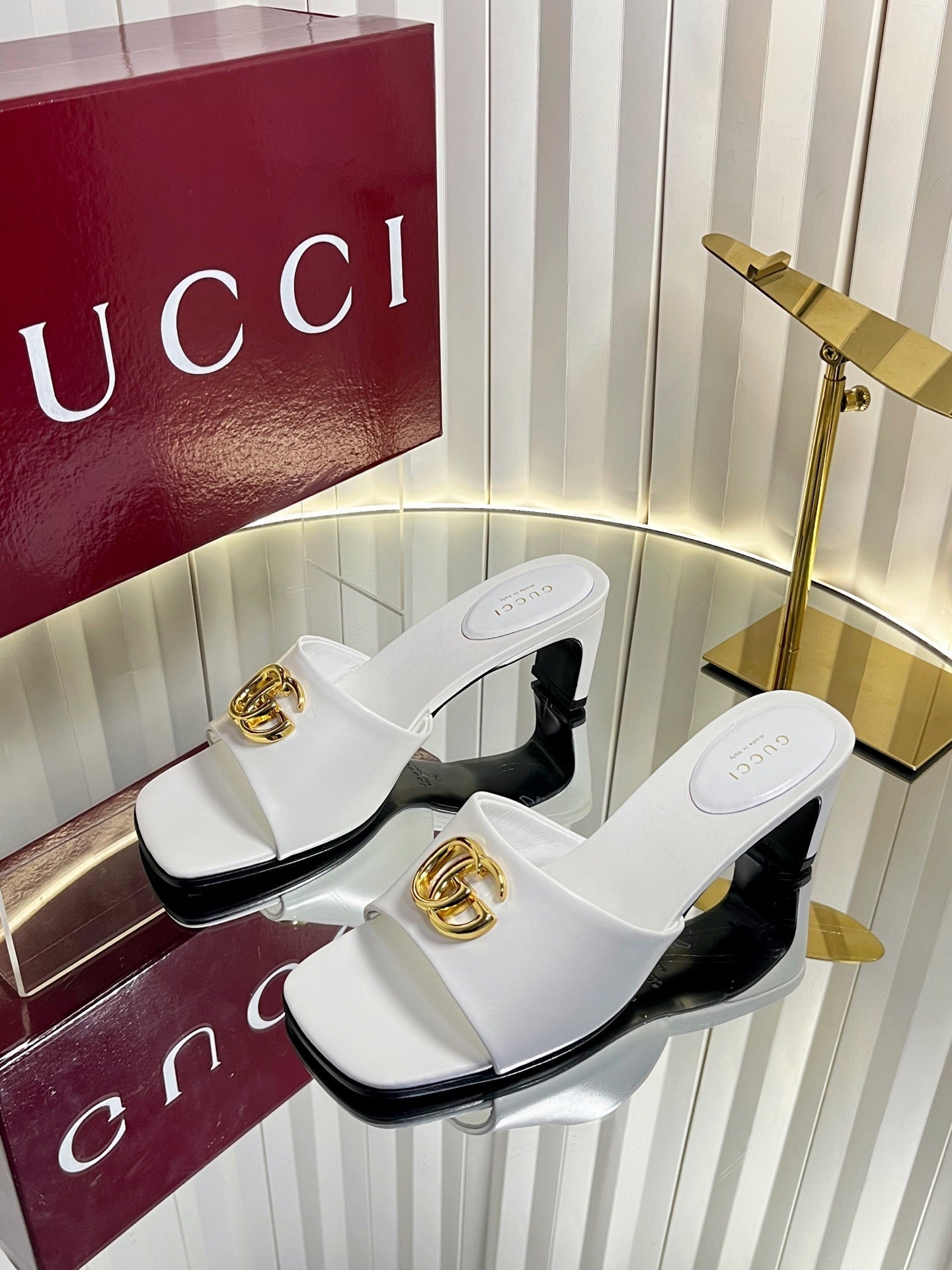 GUCCI 26S HIGH-HEELED SANDALS 45 MM IN WHITE CALFSKIN