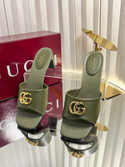 GUCCI 26S HIGH-HEELED SANDALS 45 MM IN MOSS GREEN CALFSKIN