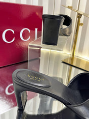 GUCCI 26S HIGH-HEELED SANDALS 45 MM IN BLACK CALFSKIN